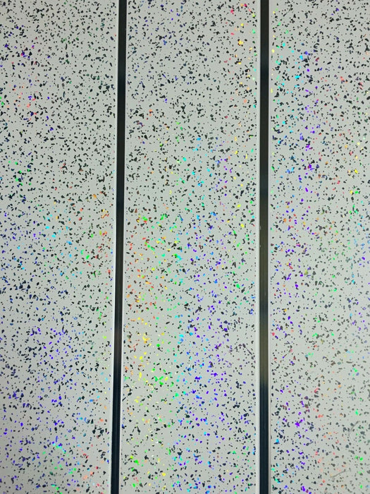 White Sparkle Chrome Strip Ceiling Panels
