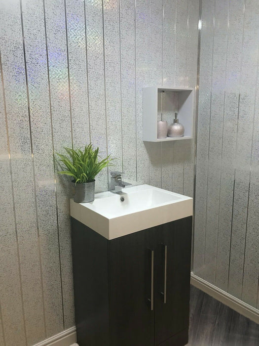 White Sparkle Chrome Strip Ceiling Panels