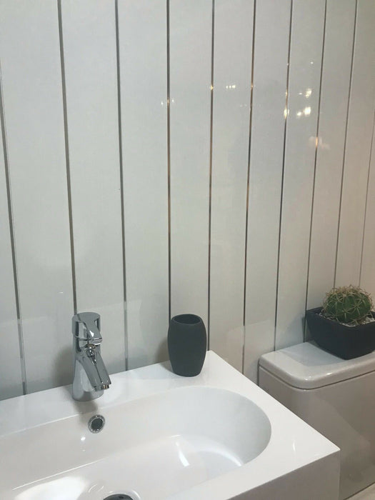 Gloss White Chrome Strip Ceiling Panels